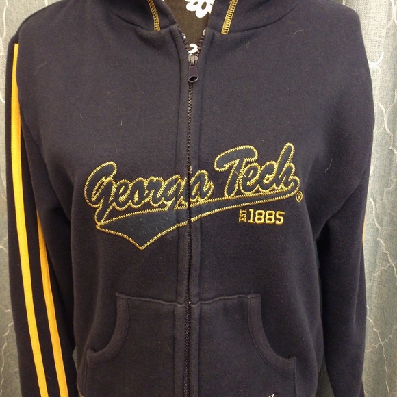 🐝 VINTAGE GEORGIA TECH YELLOW JACKETS NAVY FLEECE FITTED JACKET LARGE - Picture 2 of 6